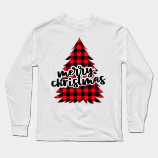 Merry Christmas buffalo plaid tree Long Sleeve T-Shirt